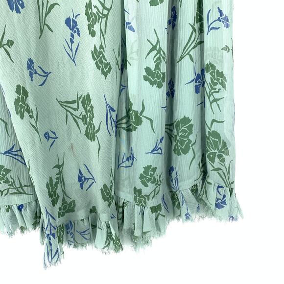 Sundance Silk Midi Dress Womens Size 6 Green Blue Floral Print Sleeveless *FLAWS - Picture 4 of 8